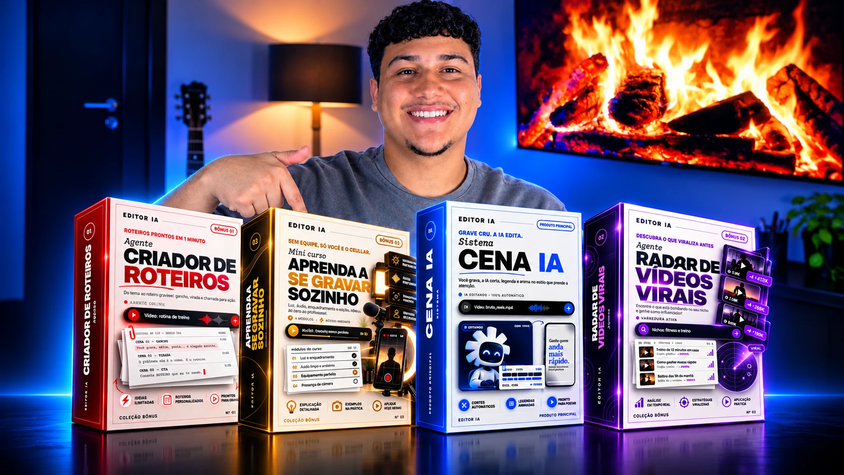 Daniel Max com as caixas do Cena IA e dos 3 bônus